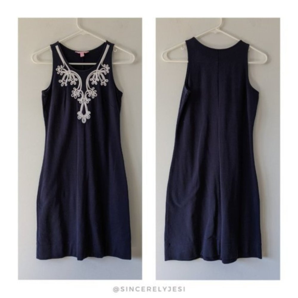 Lilly Pulitzer ▪ Navy Blue Embroidered Soutache Foster French Terry Shift Dress